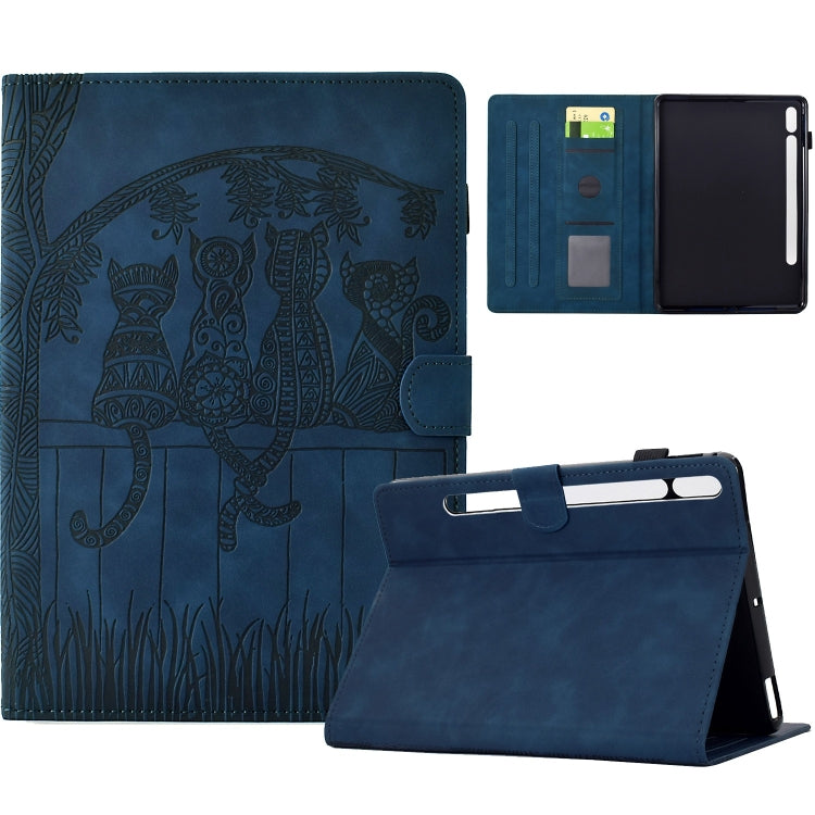 For Samsung Galaxy Tab S8 / S7 Cats Embossed Leather Smart Tablet Case(Dark Blue) by buy2fix
