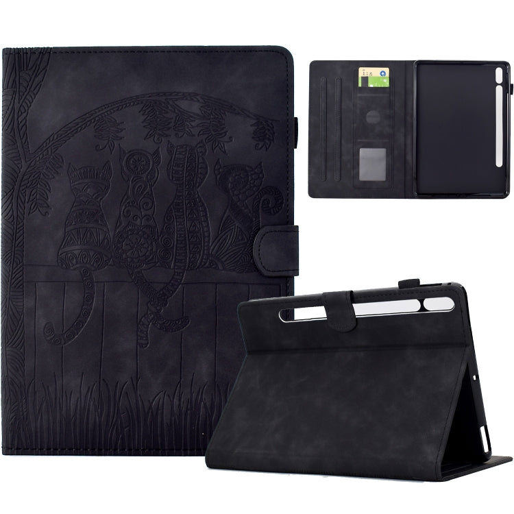 For Samsung Galaxy Tab S8 / S7 Cats Embossed Leather Smart Tablet Case(Black) by buy2fix