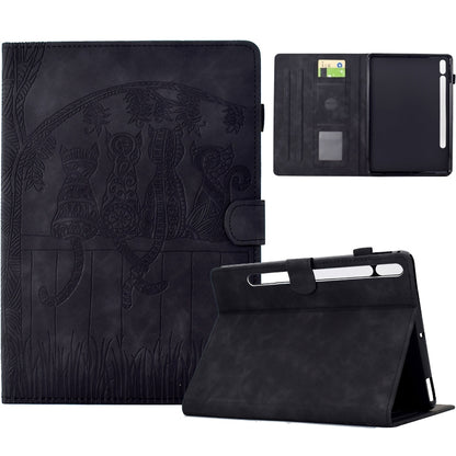 For Samsung Galaxy Tab S8 / S7 Cats Embossed Leather Smart Tablet Case(Black) by buy2fix