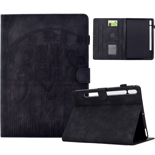 For Samsung Galaxy Tab S8 / S7 Cats Embossed Leather Smart Tablet Case(Black) by buy2fix