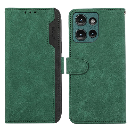For Motorola Edge 50 Neo ABEEL Color Block Magnetic RFID Leather Phone Case(Green-Black)