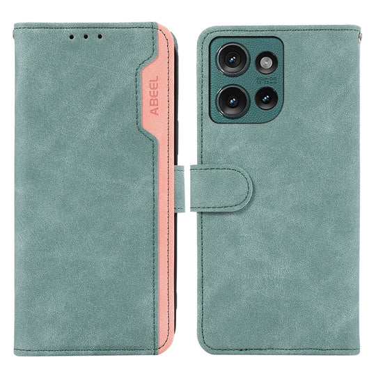For Motorola Edge 50 Neo ABEEL Color Block Magnetic RFID Leather Phone Case(Cyan-Pink)
