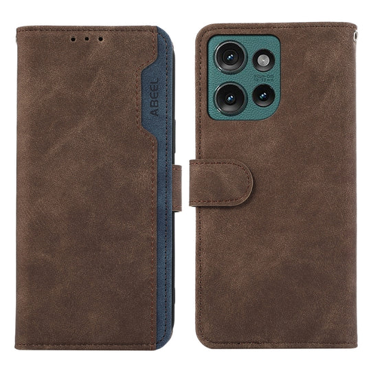 For Motorola Edge 50 Neo ABEEL Color Block Magnetic RFID Leather Phone Case(Brown-Blue)