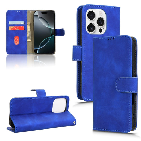 For iPhone 16 Pro Max Skin Feel Magnetic Flip Leather Phone Case(Blue)