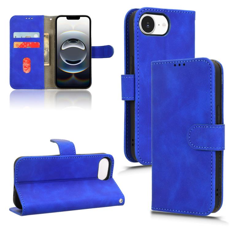 For iPhone 16e Skin Feel Magnetic Flip Leather Phone Case(Blue) - iPhone 16e Cases by buy2fix | Online Shopping UK | buy2fix