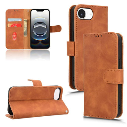 For iPhone 16e Skin Feel Magnetic Flip Leather Phone Case(Brown) - iPhone 16e Cases by buy2fix | Online Shopping UK | buy2fix