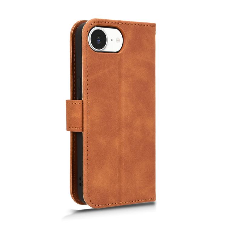 For iPhone 16e Skin Feel Magnetic Flip Leather Phone Case(Brown) - iPhone 16e Cases by buy2fix | Online Shopping UK | buy2fix