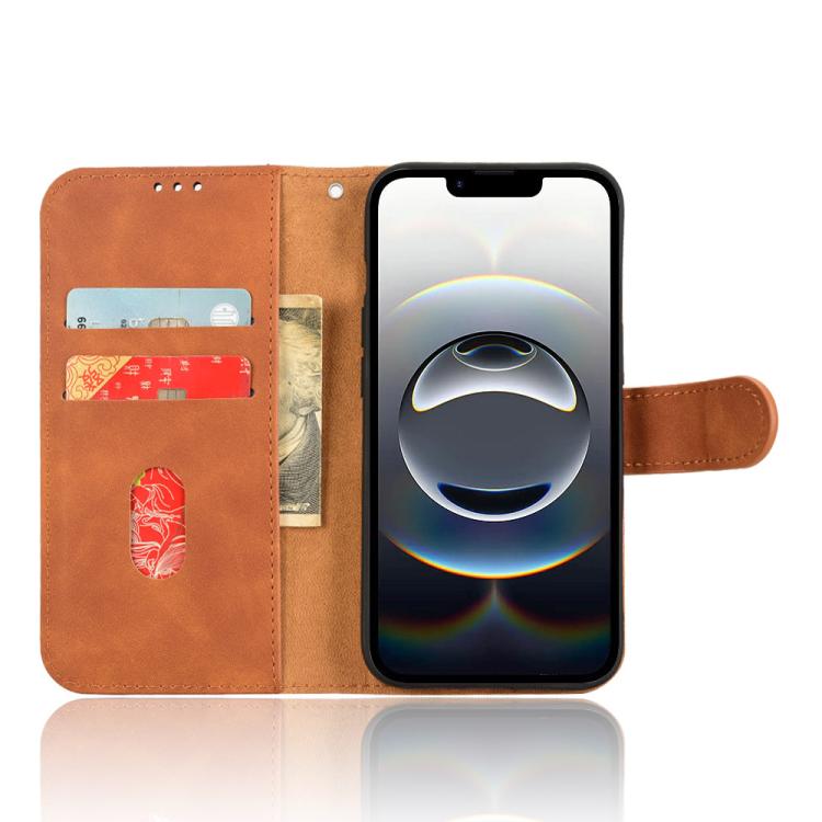 For iPhone 16e Skin Feel Magnetic Flip Leather Phone Case(Brown) - iPhone 16e Cases by buy2fix | Online Shopping UK | buy2fix