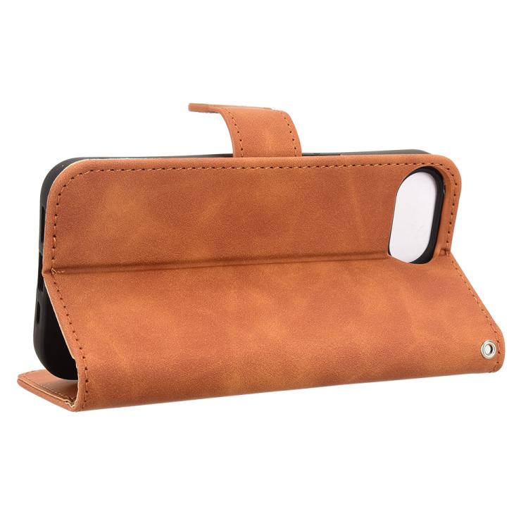 For iPhone 16e Skin Feel Magnetic Flip Leather Phone Case(Brown) - iPhone 16e Cases by buy2fix | Online Shopping UK | buy2fix