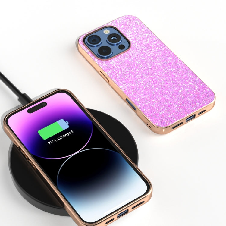 For iPhone 16 Pro Electroplating Frame Colorful Glitter Phone Case(Dark Pink) by buy2fix