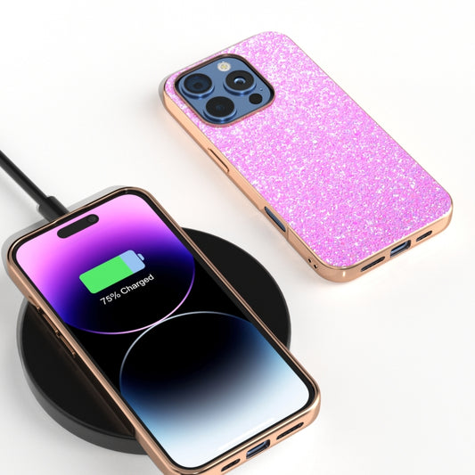 For iPhone 16 Pro Electroplating Frame Colorful Glitter Phone Case(Dark Pink) by buy2fix