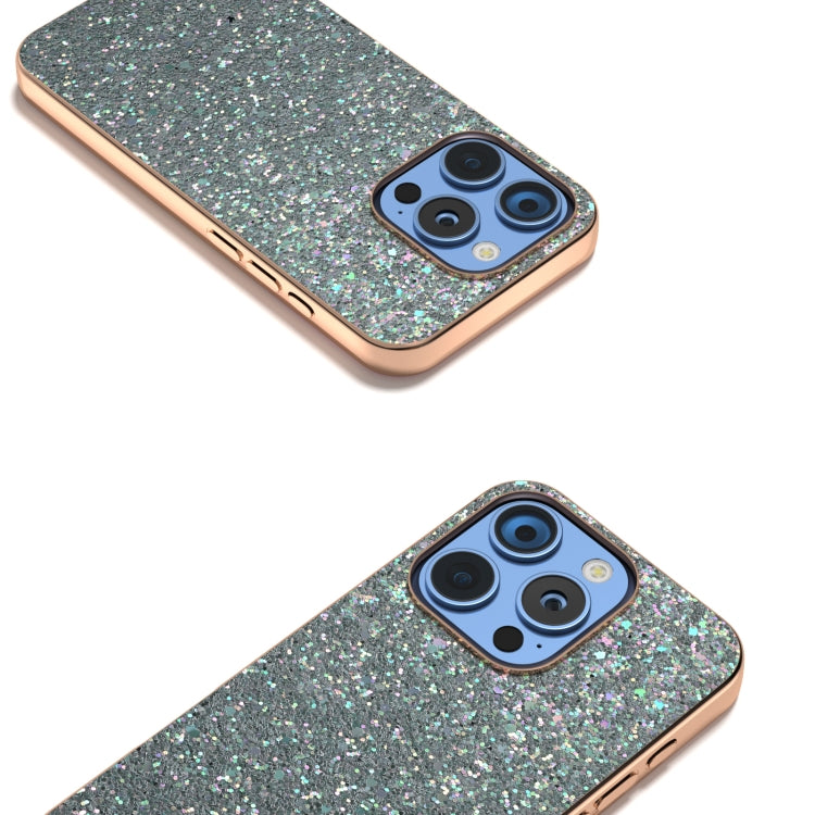 For iPhone 16 Pro Electroplating Frame Colorful Glitter Phone Case(Black Green) by buy2fix