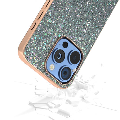 For iPhone 16 Pro Electroplating Frame Colorful Glitter Phone Case(Black Green) by buy2fix