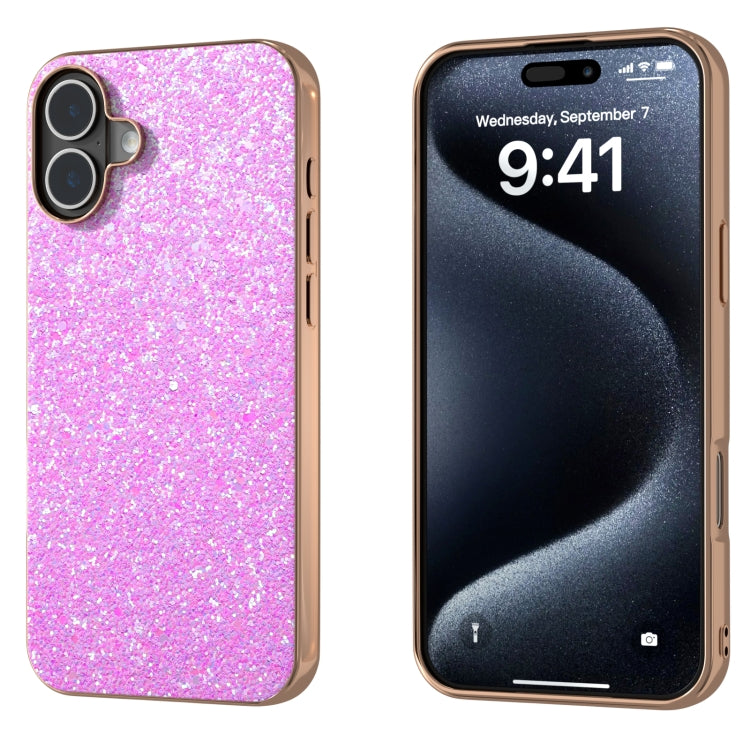 For iPhone 16 Electroplating Frame Colorful Glitter Phone Case(Dark Pink) by buy2fix
