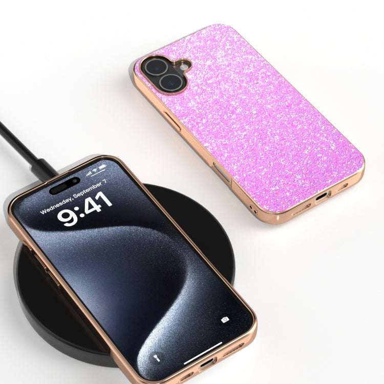 For iPhone 16 Electroplating Frame Colorful Glitter Phone Case(Dark Pink) by buy2fix