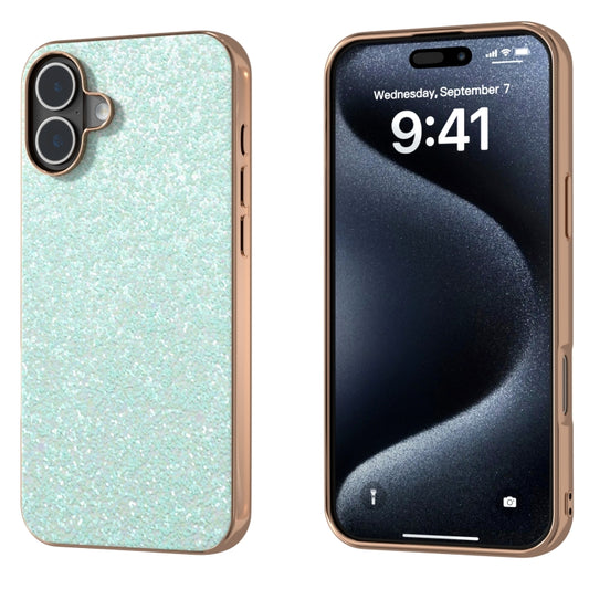 For iPhone 16 Electroplating Frame Colorful Glitter Phone Case(Light Green) - iPhone 16 Cases by buy2fix | Online Shopping UK | buy2fix