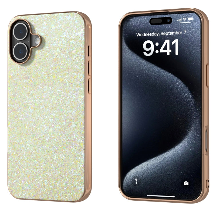 For iPhone 16 Electroplating Frame Colorful Glitter Phone Case(Gold) - iPhone 16 Cases by buy2fix | Online Shopping UK | buy2fix