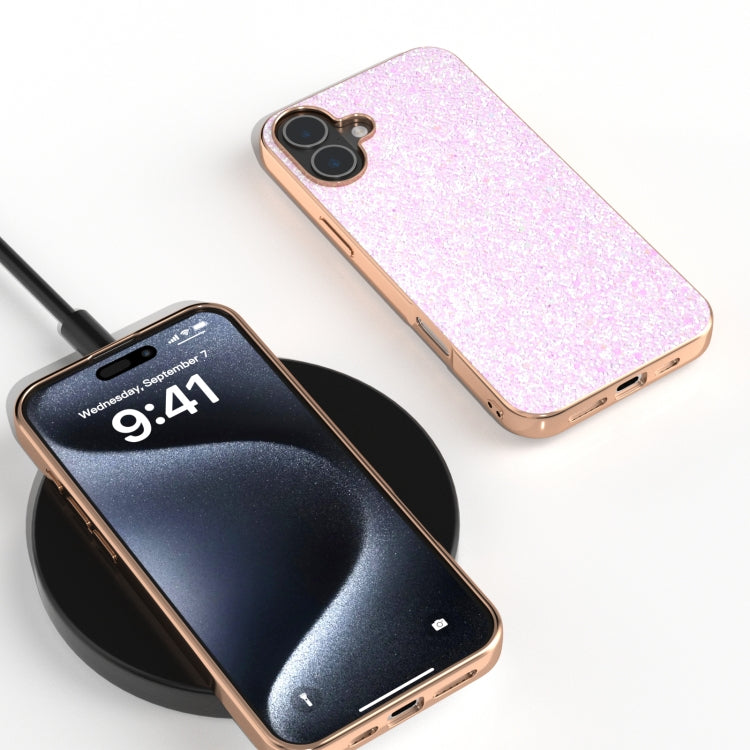 For iPhone 16 Electroplating Frame Colorful Glitter Phone Case(Glitter Pink) by buy2fix