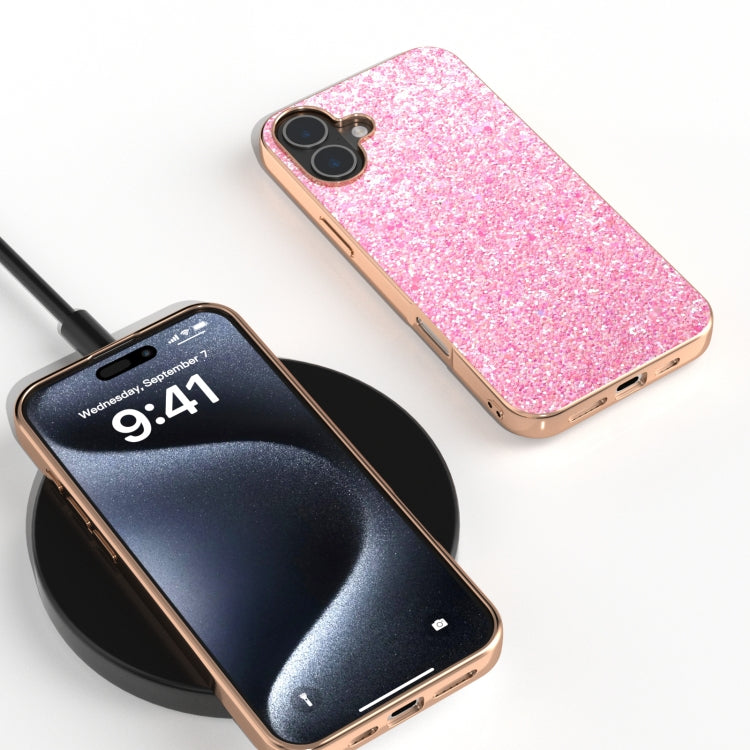For iPhone 16 Electroplating Frame Colorful Glitter Phone Case(Purple Pink) by buy2fix