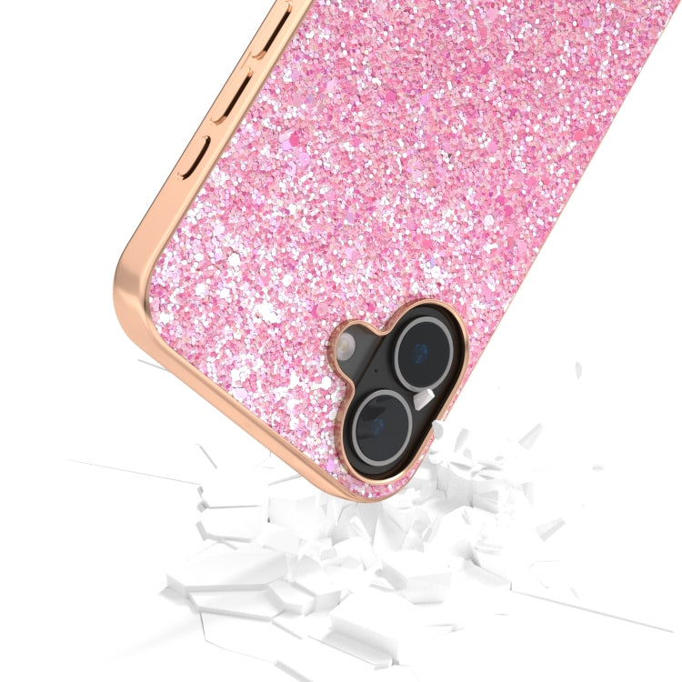 For iPhone 16 Electroplating Frame Colorful Glitter Phone Case(Purple Pink) by buy2fix