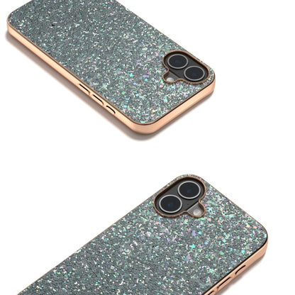 For iPhone 16 Electroplating Frame Colorful Glitter Phone Case(Black Green) by buy2fix