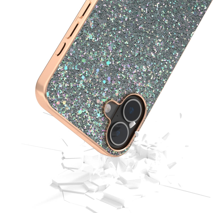 For iPhone 16 Electroplating Frame Colorful Glitter Phone Case(Black Green) by buy2fix