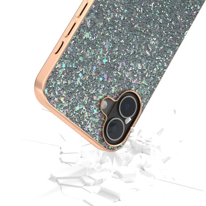 For iPhone 16 Electroplating Frame Colorful Glitter Phone Case(Black Green) by buy2fix