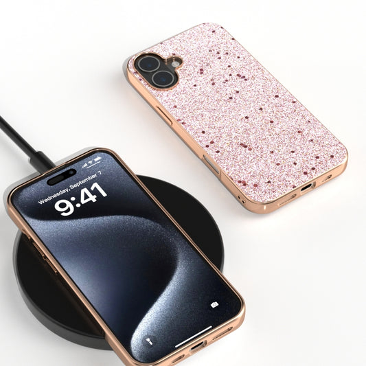 For iPhone 16 Plus Electroplating Frame Glitter Shockproof Phone Case(Gold Pink) by buy2fix