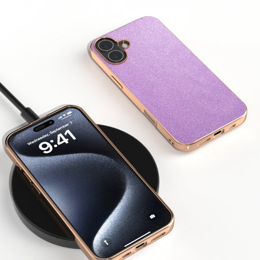 For iPhone 16 Electroplating Frame Glitter Shockproof Phone Case(Purple) by buy2fix