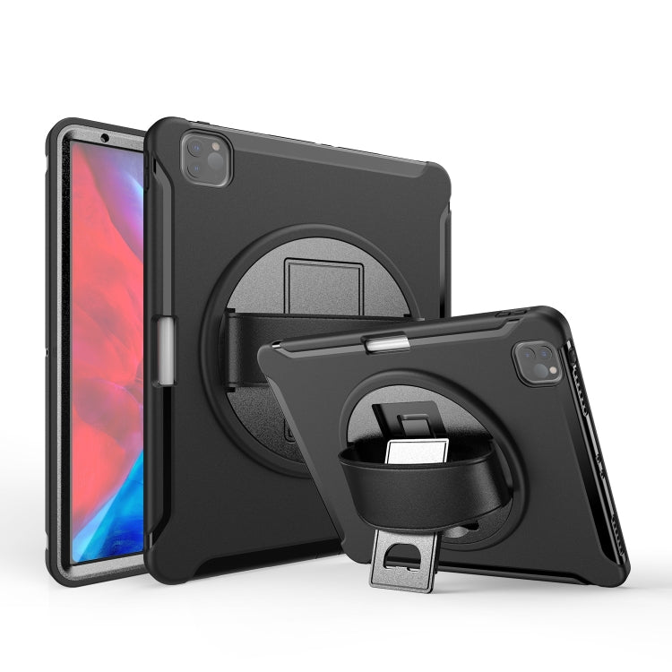 For iPad Pro 12.9 inch (2020) 360 Degree Rotation PC+TPU Protective Cover with Holder & Hand Strap & Pen Slot(Black) - iPad Pro 12.9 (2018) Cases by buy2fix | Online Shopping UK | buy2fix