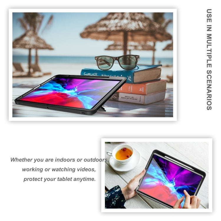 For iPad Pro 12.9 inch (2020) 360 Degree Rotation PC+TPU Protective Cover with Holder & Hand Strap & Pen Slot(Black) - iPad Pro 12.9 (2018) Cases by buy2fix | Online Shopping UK | buy2fix