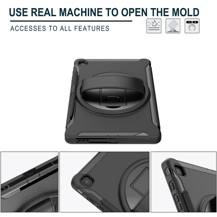 For Samsung Galaxy Tab S6 Lite 360 Degree Rotation PC+TPU Protective Cover with Holder & Hand Strap & Pen Slot(Black) - Tab S6 Lite P610 / P615 by buy2fix | Online Shopping UK | buy2fix