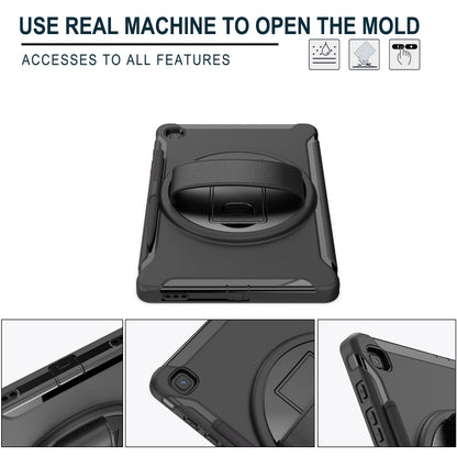 For Samsung Galaxy Tab S6 Lite 360 Degree Rotation PC+TPU Protective Cover with Holder & Hand Strap & Pen Slot(Black) - Tab S6 Lite P610 / P615 by buy2fix | Online Shopping UK | buy2fix