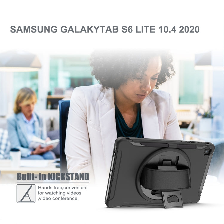 For Samsung Galaxy Tab S6 Lite 360 Degree Rotation PC+TPU Protective Cover with Holder & Hand Strap & Pen Slot(Black) - Tab S6 Lite P610 / P615 by buy2fix | Online Shopping UK | buy2fix