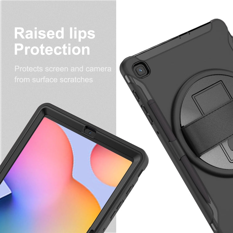 For Samsung Galaxy Tab S6 Lite 360 Degree Rotation PC+TPU Protective Cover with Holder & Hand Strap & Pen Slot(Black) - Tab S6 Lite P610 / P615 by buy2fix | Online Shopping UK | buy2fix