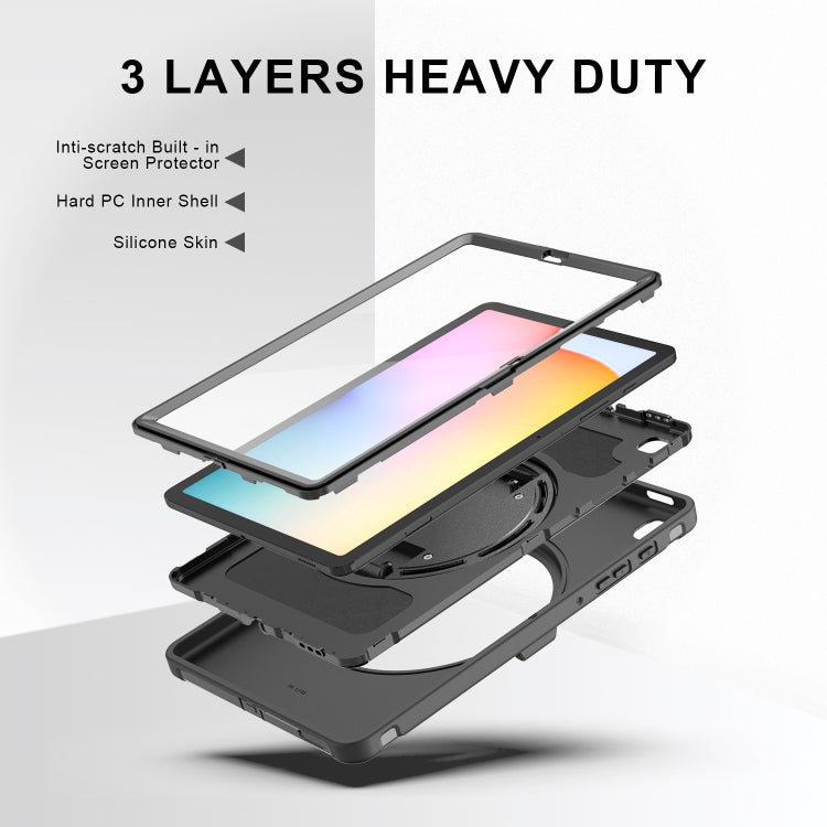 For Samsung Galaxy Tab S6 Lite 360 Degree Rotation PC+TPU Protective Cover with Holder & Hand Strap & Pen Slot(Black) - Tab S6 Lite P610 / P615 by buy2fix | Online Shopping UK | buy2fix