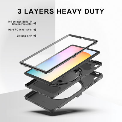 For Samsung Galaxy Tab S6 Lite 360 Degree Rotation PC+TPU Protective Cover with Holder & Hand Strap & Pen Slot(Black) - Tab S6 Lite P610 / P615 by buy2fix | Online Shopping UK | buy2fix