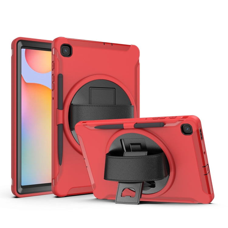 For Samsung Galaxy Tab S6 Lite 360 Degree Rotation PC+TPU Protective Cover with Holder & Hand Strap & Pen Slot(Red) - Tab S6 Lite P610 / P615 by buy2fix | Online Shopping UK | buy2fix