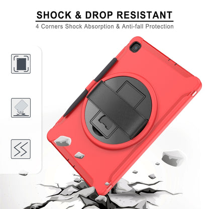 For Samsung Galaxy Tab S6 Lite 360 Degree Rotation PC+TPU Protective Cover with Holder & Hand Strap & Pen Slot(Red) - Tab S6 Lite P610 / P615 by buy2fix | Online Shopping UK | buy2fix