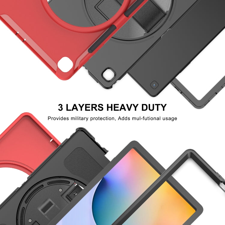 For Samsung Galaxy Tab S6 Lite 360 Degree Rotation PC+TPU Protective Cover with Holder & Hand Strap & Pen Slot(Red) - Tab S6 Lite P610 / P615 by buy2fix | Online Shopping UK | buy2fix