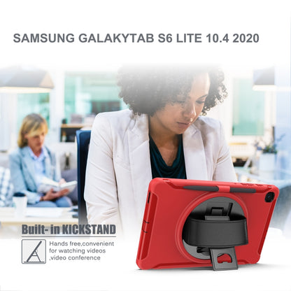 For Samsung Galaxy Tab S6 Lite 360 Degree Rotation PC+TPU Protective Cover with Holder & Hand Strap & Pen Slot(Red) - Tab S6 Lite P610 / P615 by buy2fix | Online Shopping UK | buy2fix