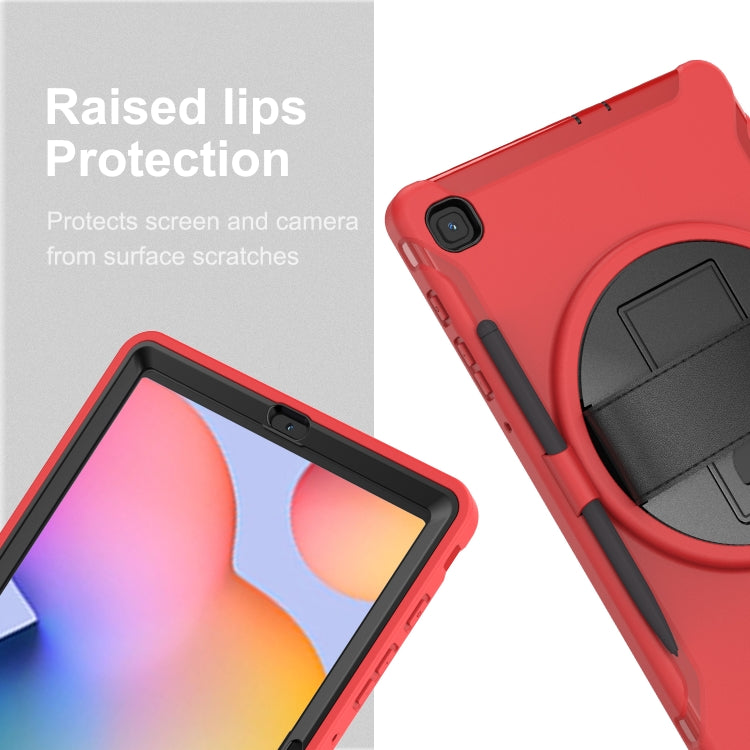 For Samsung Galaxy Tab S6 Lite 360 Degree Rotation PC+TPU Protective Cover with Holder & Hand Strap & Pen Slot(Red) - Tab S6 Lite P610 / P615 by buy2fix | Online Shopping UK | buy2fix