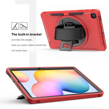 For Samsung Galaxy Tab S6 Lite 360 Degree Rotation PC+TPU Protective Cover with Holder & Hand Strap & Pen Slot(Red) - Tab S6 Lite P610 / P615 by buy2fix | Online Shopping UK | buy2fix