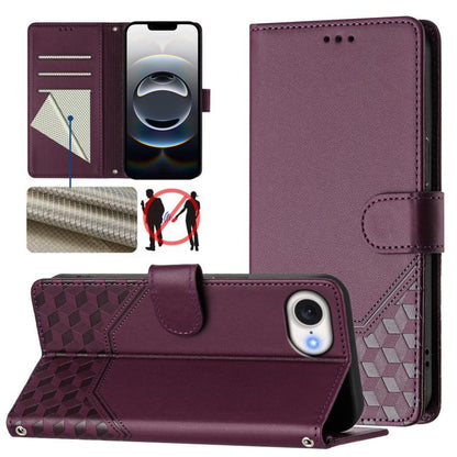 For iPhone 16e Honeycomb Embossing RFID Leather Phone Case(Violet) - iPhone 16e Cases by buy2fix | Online Shopping UK | buy2fix