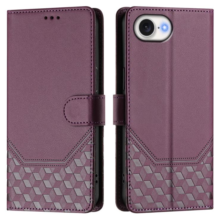 For iPhone 16e Honeycomb Embossing RFID Leather Phone Case(Violet) - iPhone 16e Cases by buy2fix | Online Shopping UK | buy2fix