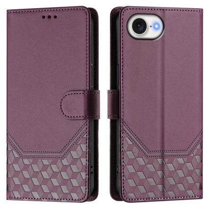 For iPhone 16e Honeycomb Embossing RFID Leather Phone Case(Violet) - iPhone 16e Cases by buy2fix | Online Shopping UK | buy2fix