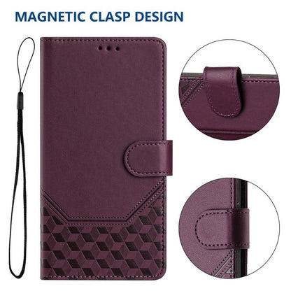 For iPhone 16e Honeycomb Embossing RFID Leather Phone Case(Violet) - iPhone 16e Cases by buy2fix | Online Shopping UK | buy2fix