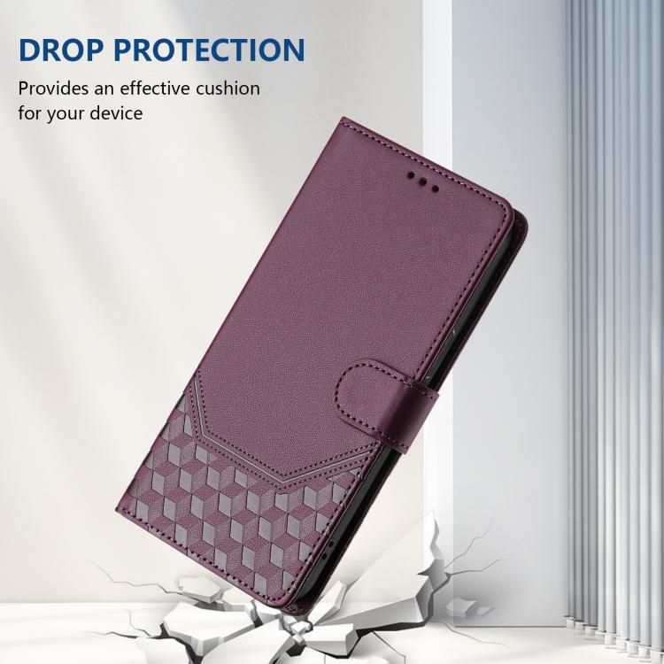 For iPhone 16e Honeycomb Embossing RFID Leather Phone Case(Violet) - iPhone 16e Cases by buy2fix | Online Shopping UK | buy2fix