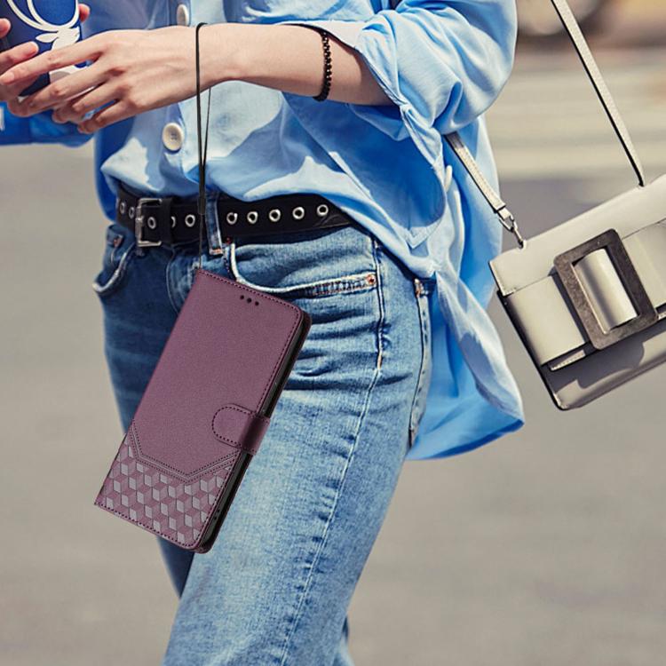 For iPhone 16e Honeycomb Embossing RFID Leather Phone Case(Violet) - iPhone 16e Cases by buy2fix | Online Shopping UK | buy2fix