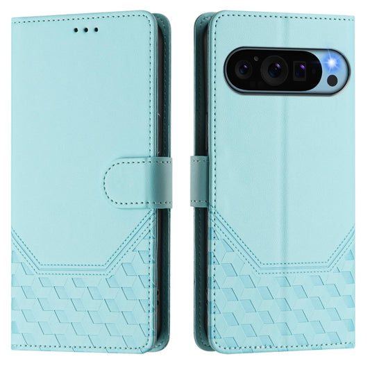 For Google Pixel 9 / 9 Pro Honeycomb Embossing RFID Leather Phone Case(Mint Green) by buy2fix